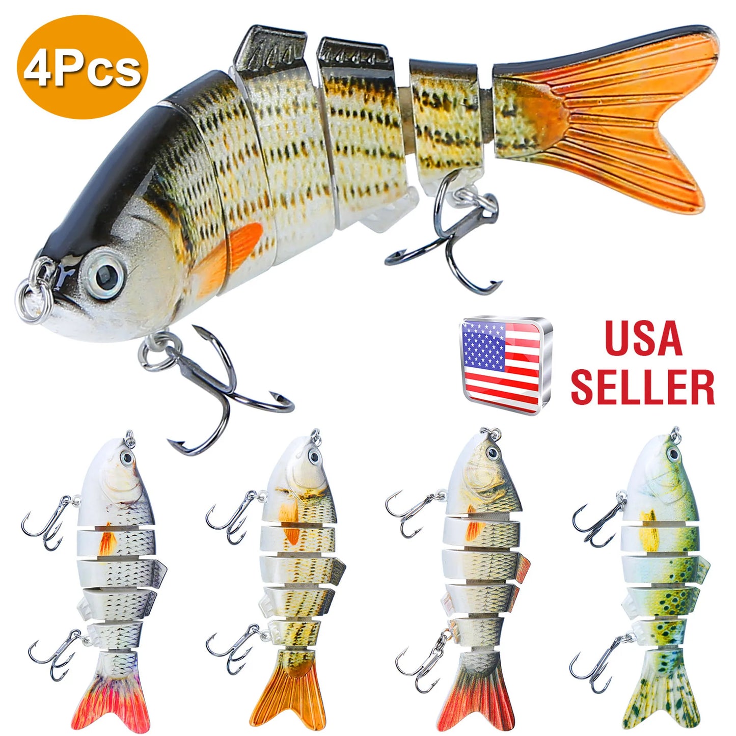 Rottco 4Pcs 10cm/20g Bass Fishing Lure 6 Segment Multi