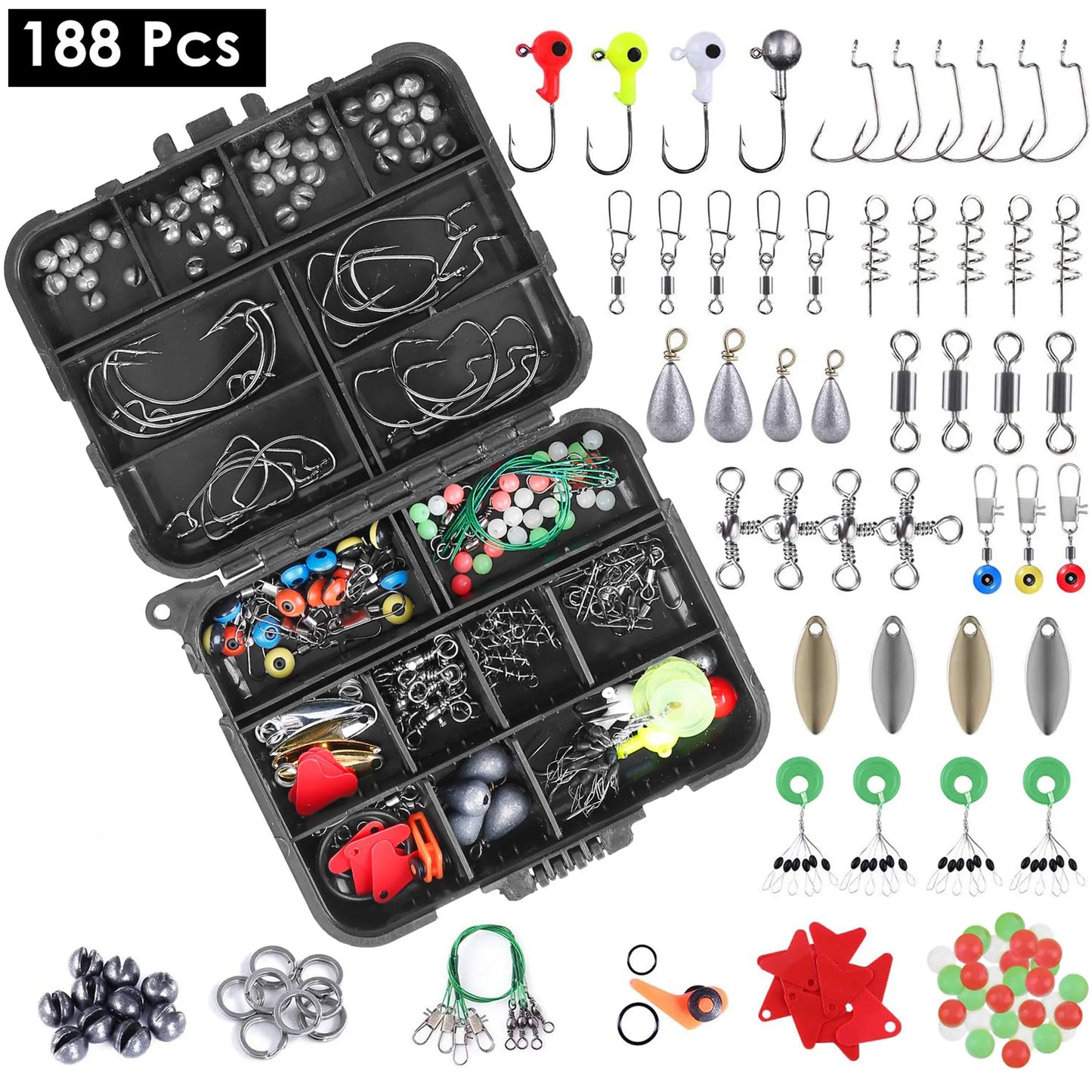 Rottco 188Pcs Fishing Accessory Kit Portable Fishing Set