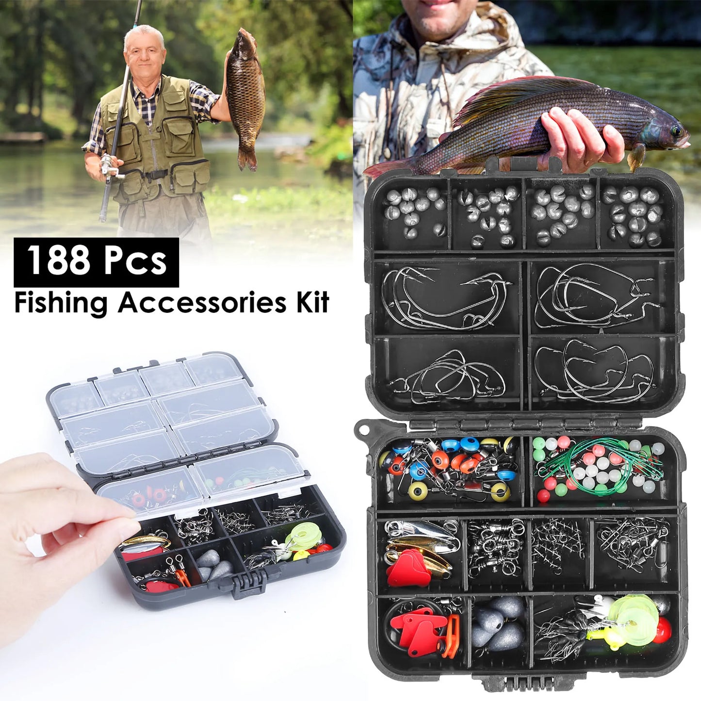 Rottco 188Pcs Fishing Accessory Kit Portable Fishing Set
