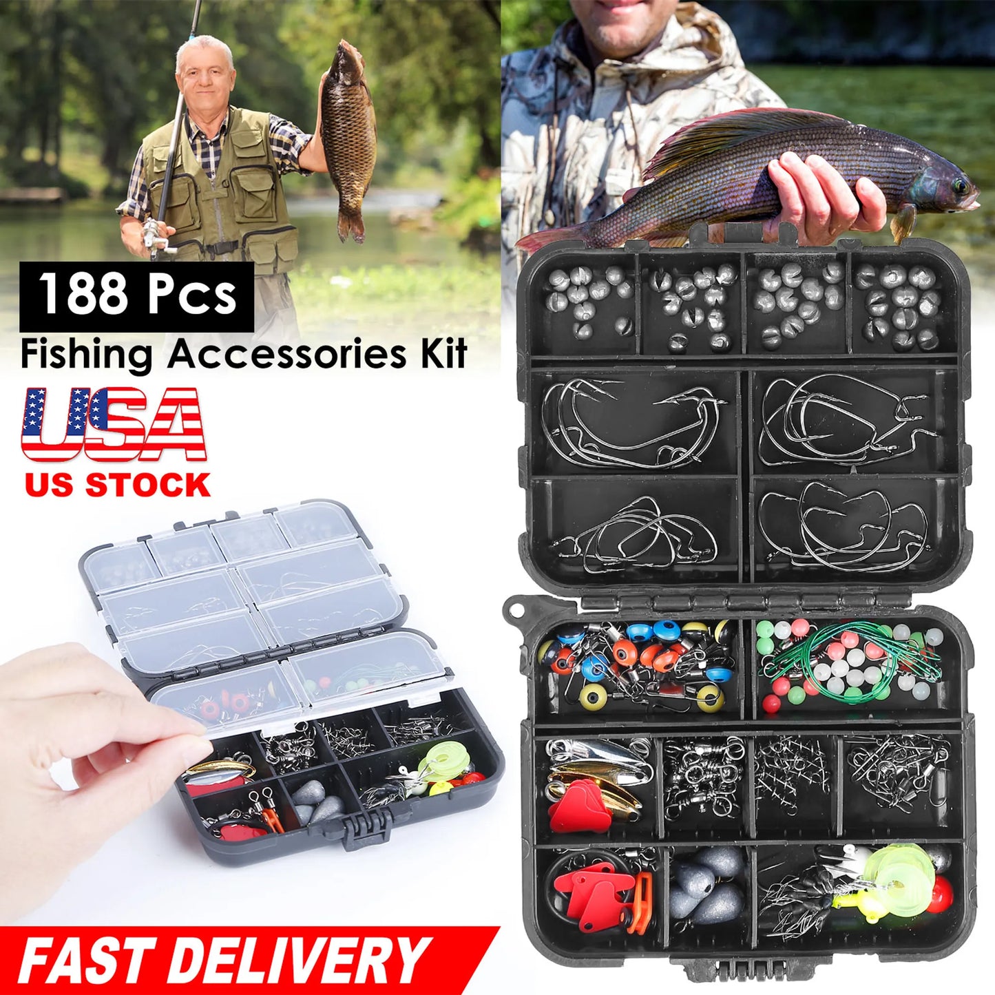 Rottco 188Pcs Fishing Accessory Kit Portable Fishing Set