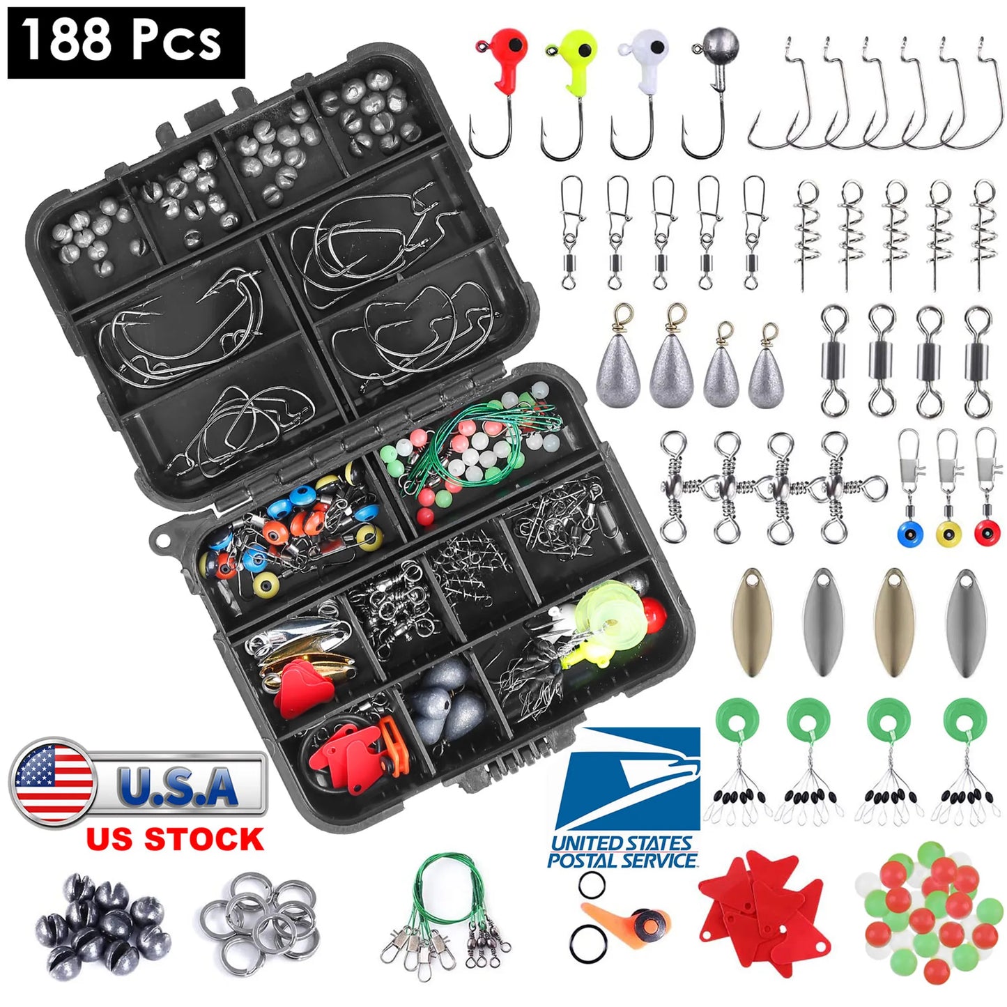 Rottco 188Pcs Fishing Accessory Kit Portable Fishing Set