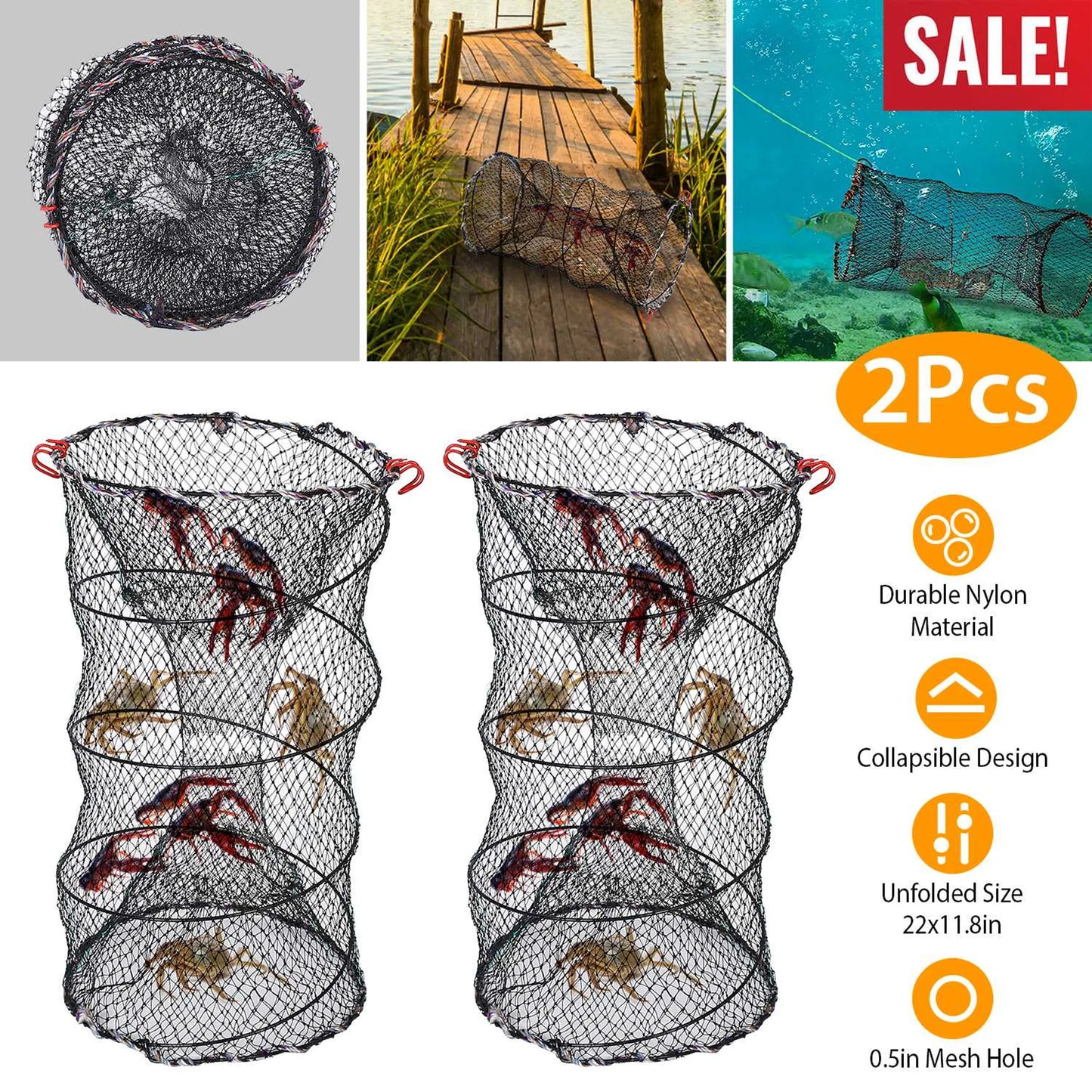 Rottco 2Pcs Crab Trap Bait Nets Shrimp Prawn Crayfish Lobster Bait