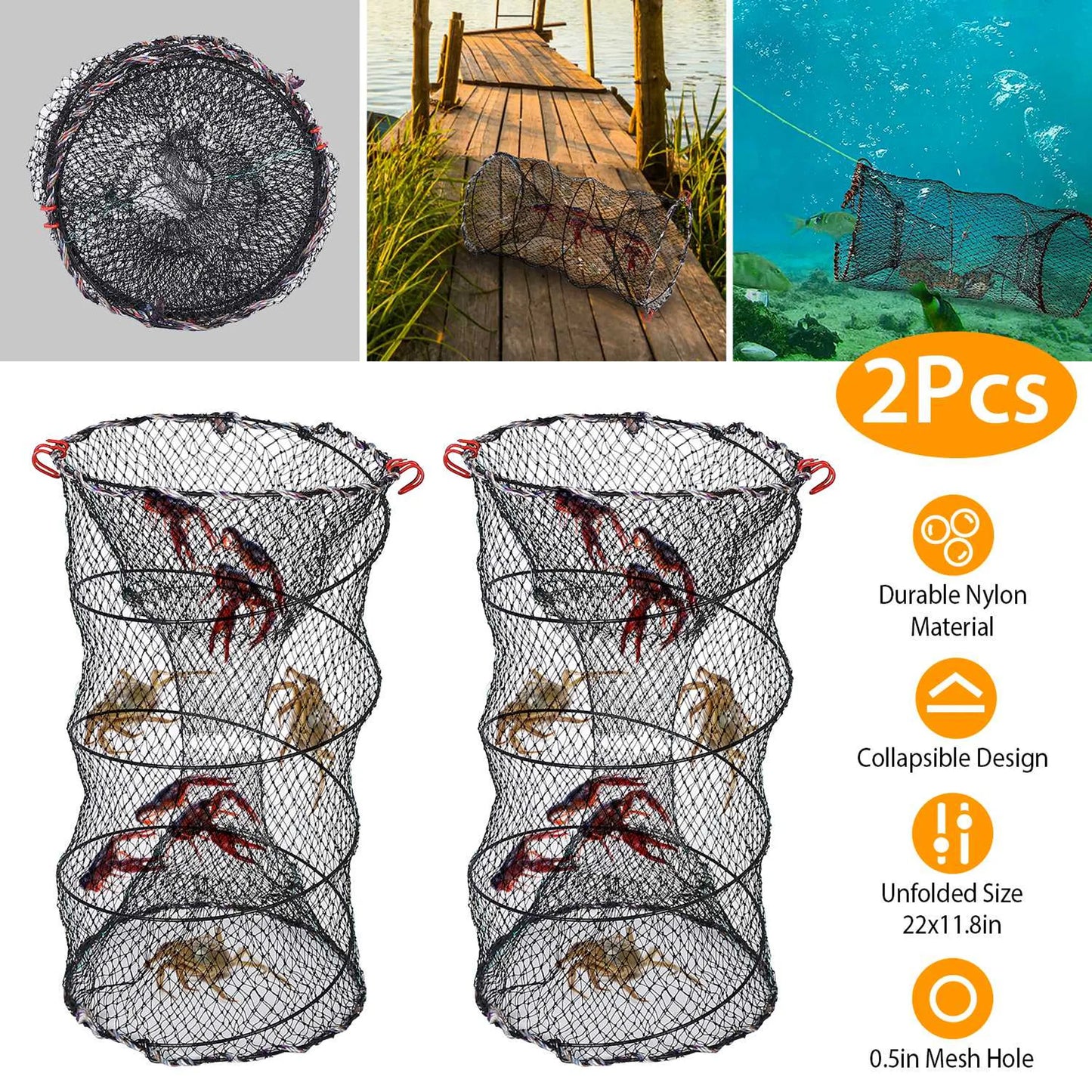 Rottco 2Pcs Crab Trap Bait Nets Shrimp Prawn Crayfish Lobster Bait