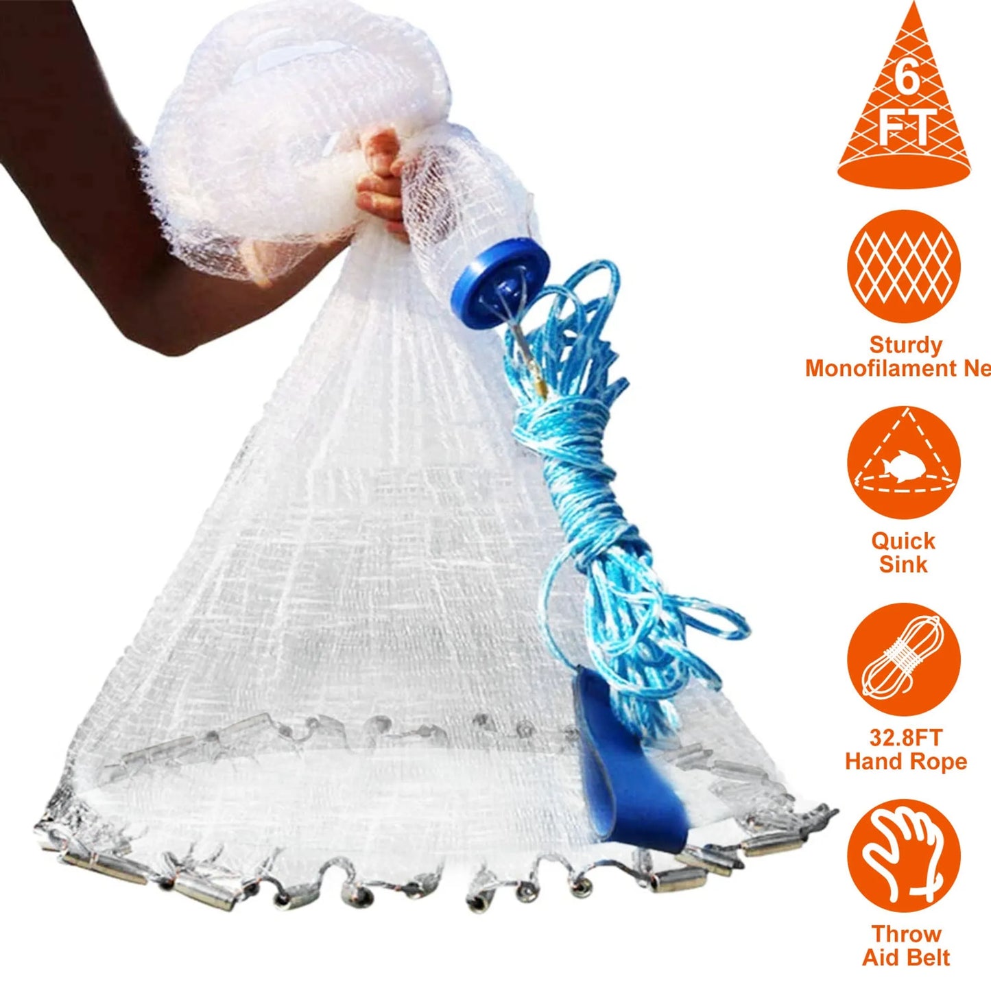 Rottco 6ft Radius Fishing Cast Net