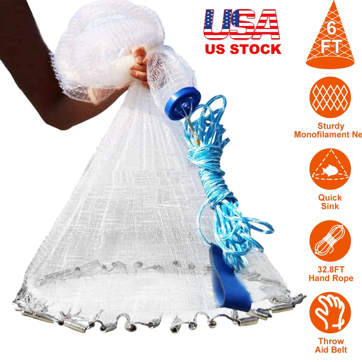 Rottco 6ft Radius Fishing Cast Net