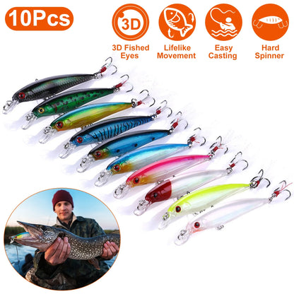 Rottco 10Pcs Fishing Lures Kit Spoon Lures Hard Spinner Baits