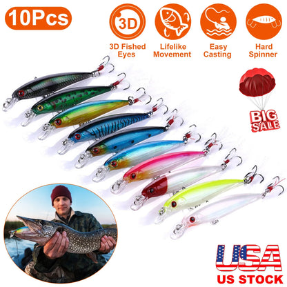 Rottco 10Pcs Fishing Lures Kit Spoon Lures Hard Spinner Baits