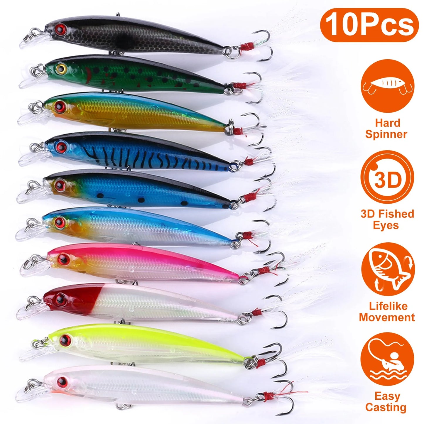 Rottco 10Pcs Fishing Lures Kit Spoon Lures Hard Spinner Baits
