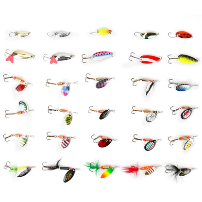 Rottco 30Pcs Fishing Lures Kit Metal Spoon Lures Hard Spinner