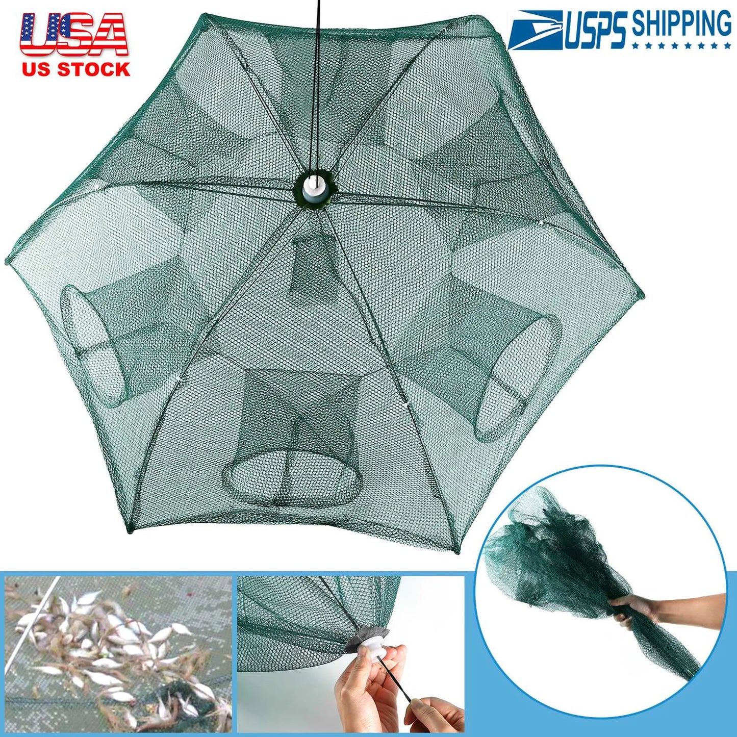 Rottco Fishing Trap Net Portable Folded Fishing Bait Trap