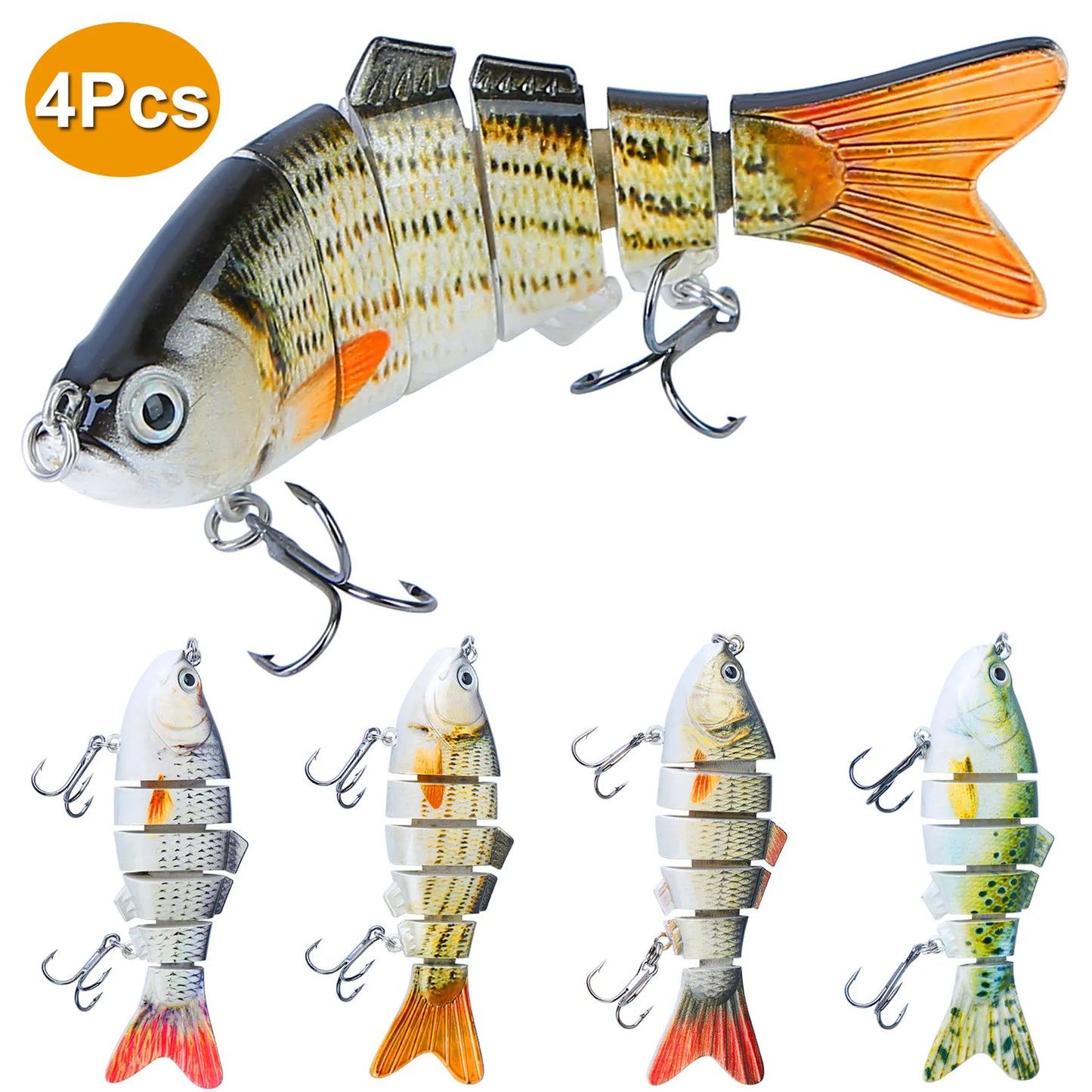 Rottco 4Pcs 10cm/20g Bass Fishing Lure 6 Segment Multi